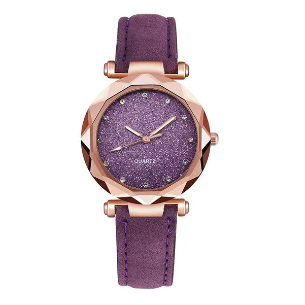 Fashion Brand Watch Women Romantic Starry Sky Wrist Watch Casual Korean Rhinestone Rose Gold Quartz Watch Steel Mesh Belt WatchD