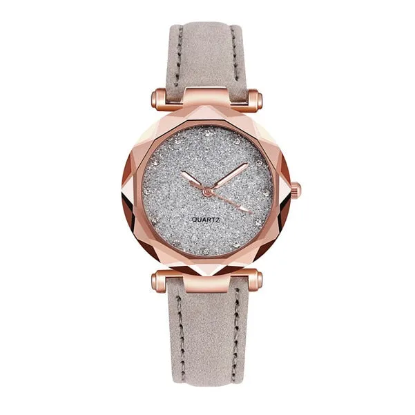 Fashion Brand Watch Women Romantic Starry Sky Wrist Watch Casual Korean Rhinestone Rose Gold Quartz Watch Steel Mesh Belt WatchD