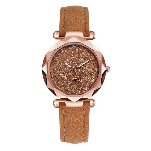 Fashion Brand Watch Women Romantic Starry Sky Wrist Watch Casual Korean Rhinestone Rose Gold Quartz Watch Steel Mesh Belt WatchD