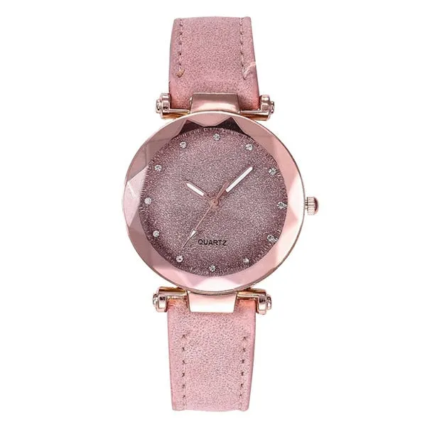 Fashion Brand Watch Women Romantic Starry Sky Wrist Watch Casual Korean Rhinestone Rose Gold Quartz Watch Steel Mesh Belt WatchD