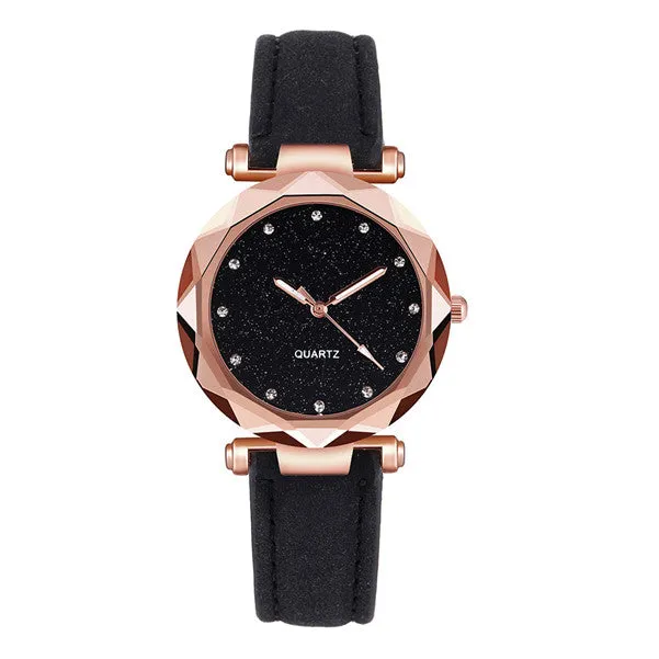 Fashion Brand Watch Women Romantic Starry Sky Wrist Watch Casual Korean Rhinestone Rose Gold Quartz Watch Steel Mesh Belt WatchD