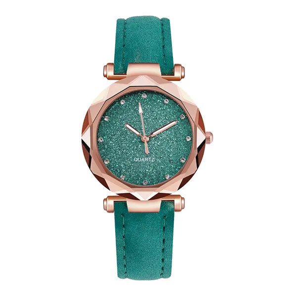 Fashion Brand Watch Women Romantic Starry Sky Wrist Watch Casual Korean Rhinestone Rose Gold Quartz Watch Steel Mesh Belt WatchD