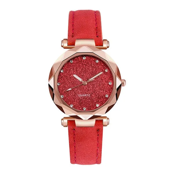 Fashion Brand Watch Women Romantic Starry Sky Wrist Watch Casual Korean Rhinestone Rose Gold Quartz Watch Steel Mesh Belt WatchD