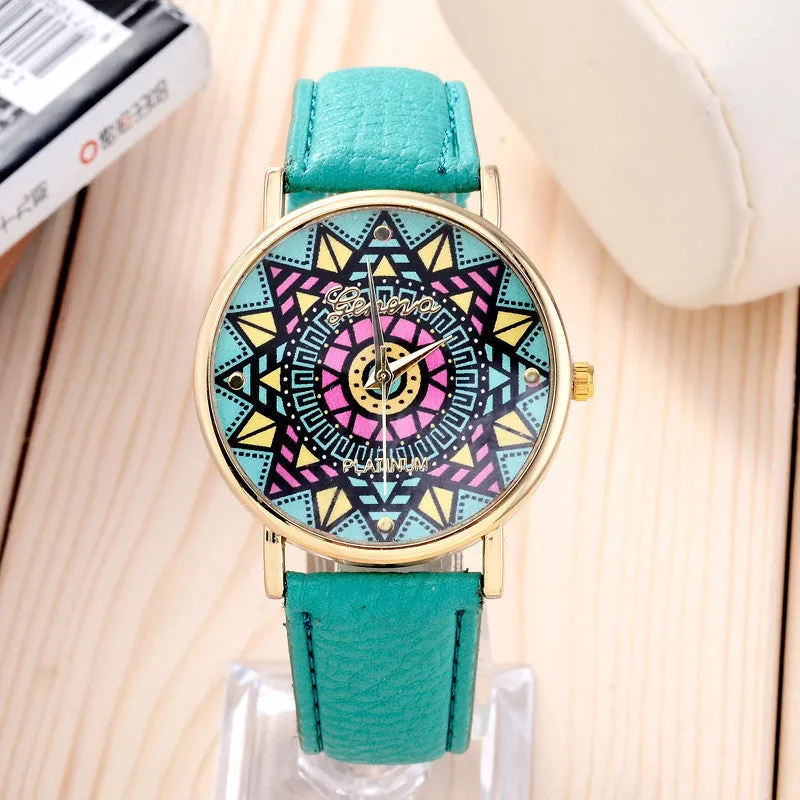 Fashion Clock Geneva Dress Watch Women Sunflower Style Leather Strap Relogio Feminino Fantastic Gift Reloj Graffiti Watch