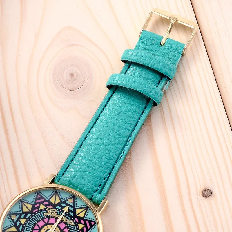 Fashion Clock Geneva Dress Watch Women Sunflower Style Leather Strap Relogio Feminino Fantastic Gift Reloj Graffiti Watch