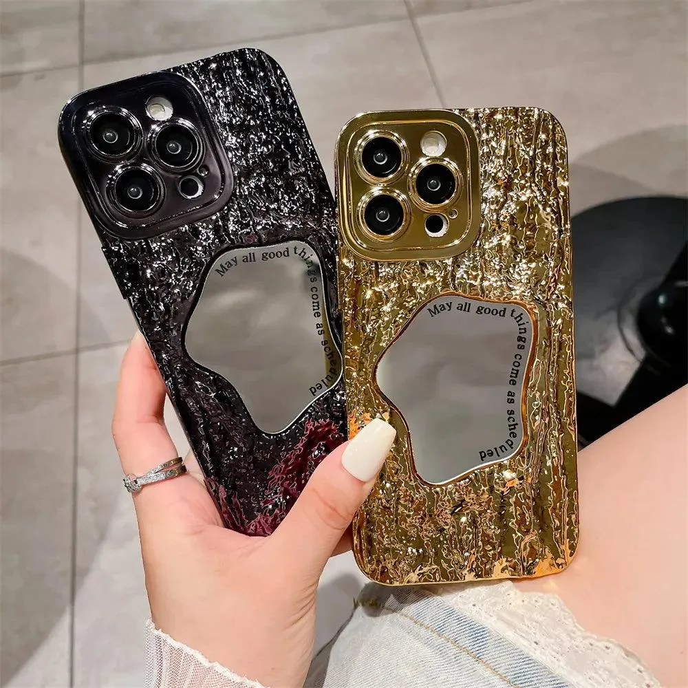 Fashion Plating Rock Cute Phone Cases For iPhone 15 14 Pro Max 13 12 11 - With Makeup Mirror