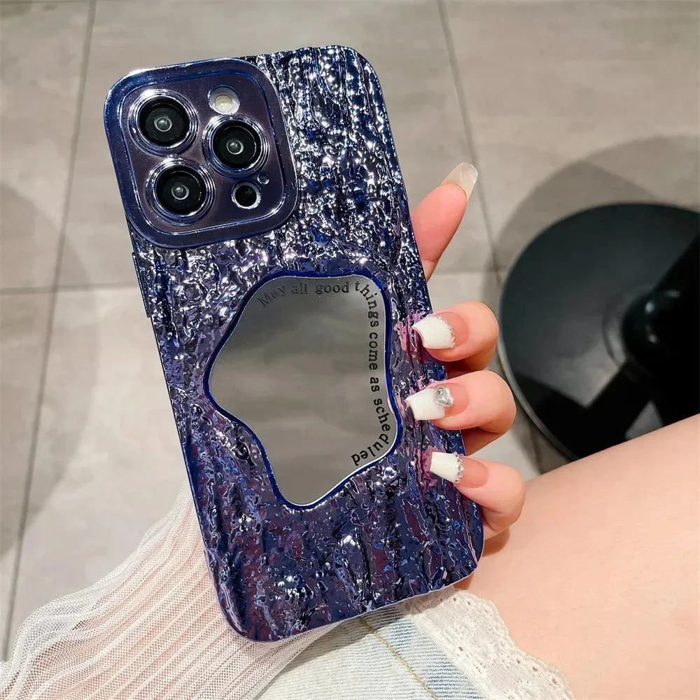 Fashion Plating Rock Cute Phone Cases For iPhone 15 14 Pro Max 13 12 11 - With Makeup Mirror