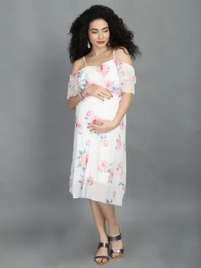 Floral White Off Shoulder Maternity Dress