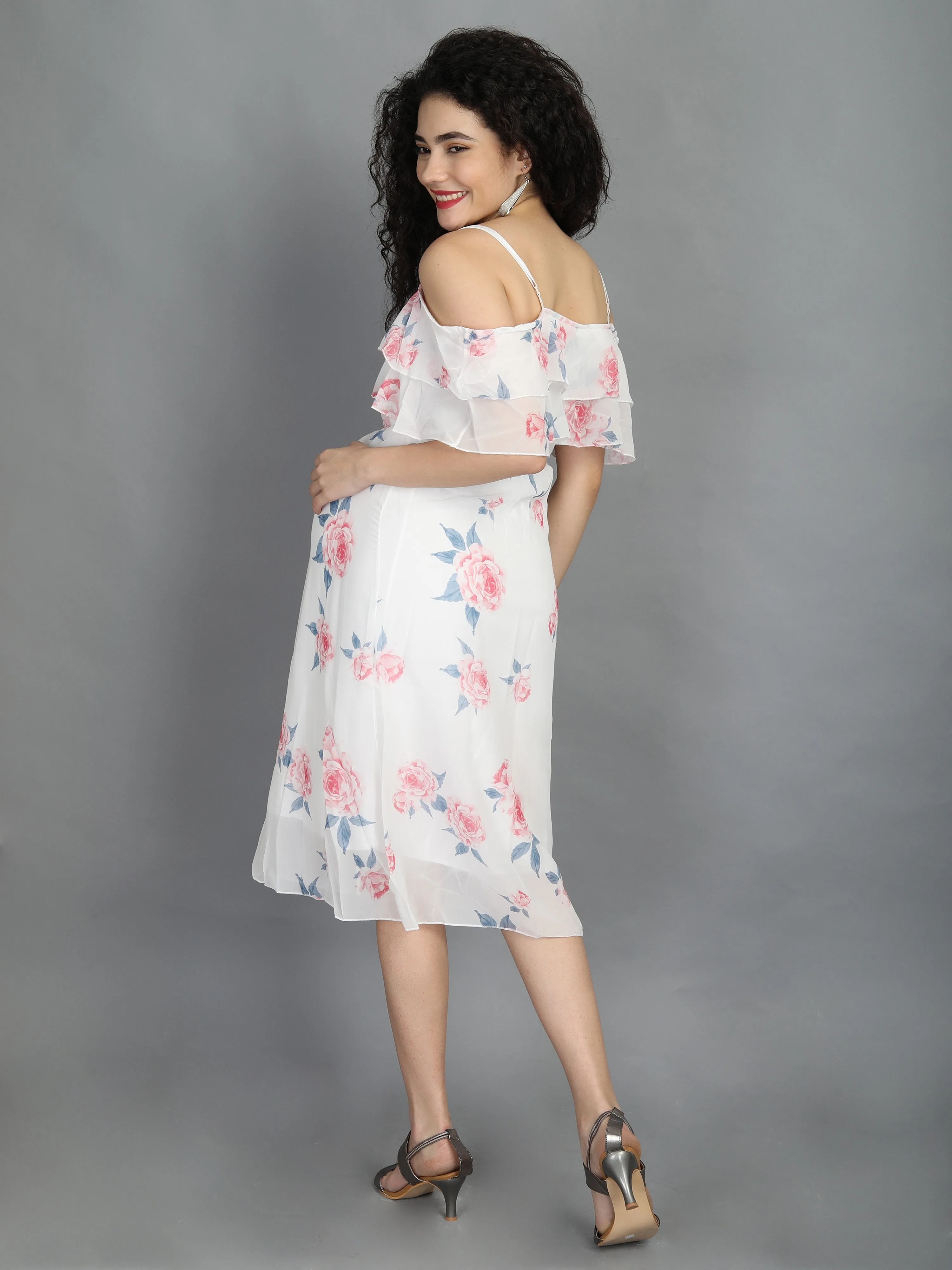 Floral White Off Shoulder Maternity Dress