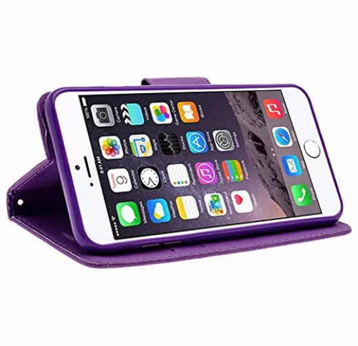 For Apple iPhone 6s Plus Case / 6 Plus Case, Wrist Strap Pu Leather Magnetic Fold[Kickstand] Wallet Case with ID & Card Slots for Iphone 6S Plus/6 Plus - Purple