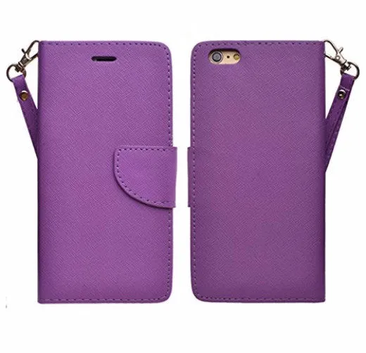 For Apple iPhone 6s Plus Case / 6 Plus Case, Wrist Strap Pu Leather Magnetic Fold[Kickstand] Wallet Case with ID & Card Slots for Iphone 6S Plus/6 Plus - Purple