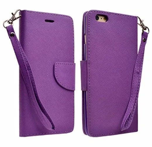 For Apple iPhone 6s Plus Case / 6 Plus Case, Wrist Strap Pu Leather Magnetic Fold[Kickstand] Wallet Case with ID & Card Slots for Iphone 6S Plus/6 Plus - Purple