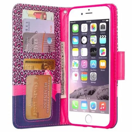 For Apple iPhone 8 Plus Case, Wrist Strap Pu Leather Magnetic Flip Fold[Kickstand] Wallet Case with ID & Card Slots for iPhone 8 Plus - Cheetah Prints