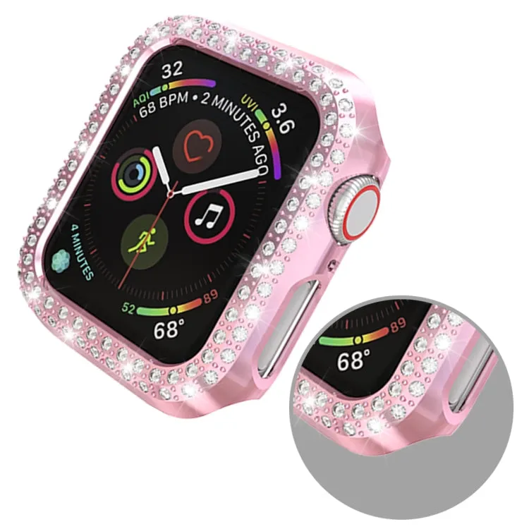 For Apple Watch Series 5 & 4 44mm Double Row Diamonds PC Protective Case(Pink)