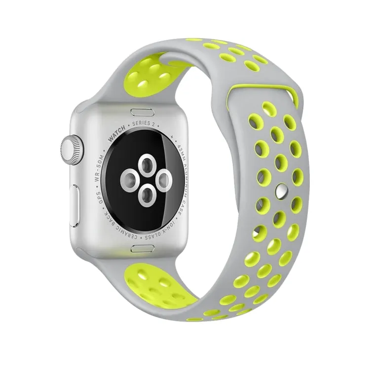 For Apple Watch Series 7 41mm / 6 & SE & 5 & 4 40mm / 3 & 2 & 1 38mm Fashionable Classical Silicone Sport Watch Band(Grey Yellow)