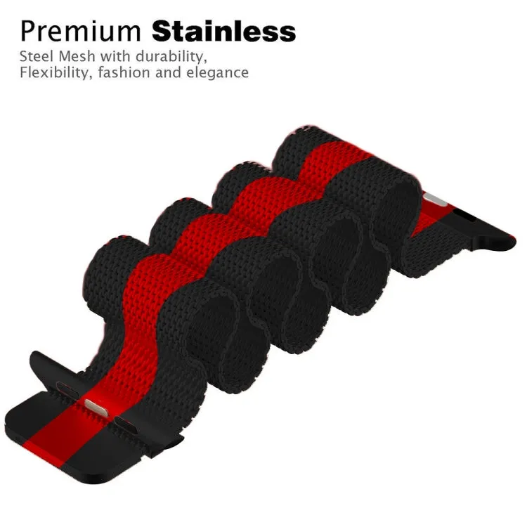 For Apple Watch Ultra 49mm&Watch Ultra 2 49mm / Series 9&8&7 45mm / 6 & SE & 5 & 4 44mm / 3 & 2 & 1 42mm Milanese Loop Magnetic Stainless Steel Watch Band(Black Red)