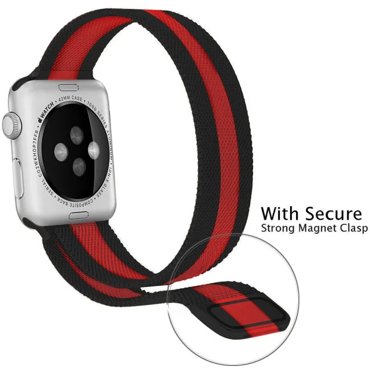 For Apple Watch Ultra 49mm&Watch Ultra 2 49mm / Series 9&8&7 45mm / 6 & SE & 5 & 4 44mm / 3 & 2 & 1 42mm Milanese Loop Magnetic Stainless Steel Watch Band(Black Red)