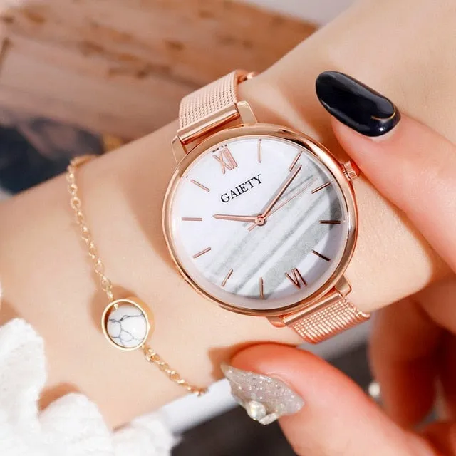 Gaiety Luxury 2 PCS Set Watch Women Rose Gold Water Drill Bracelet Watch Jewelry Ladies Female Hour Casual Quartz Wristwatches