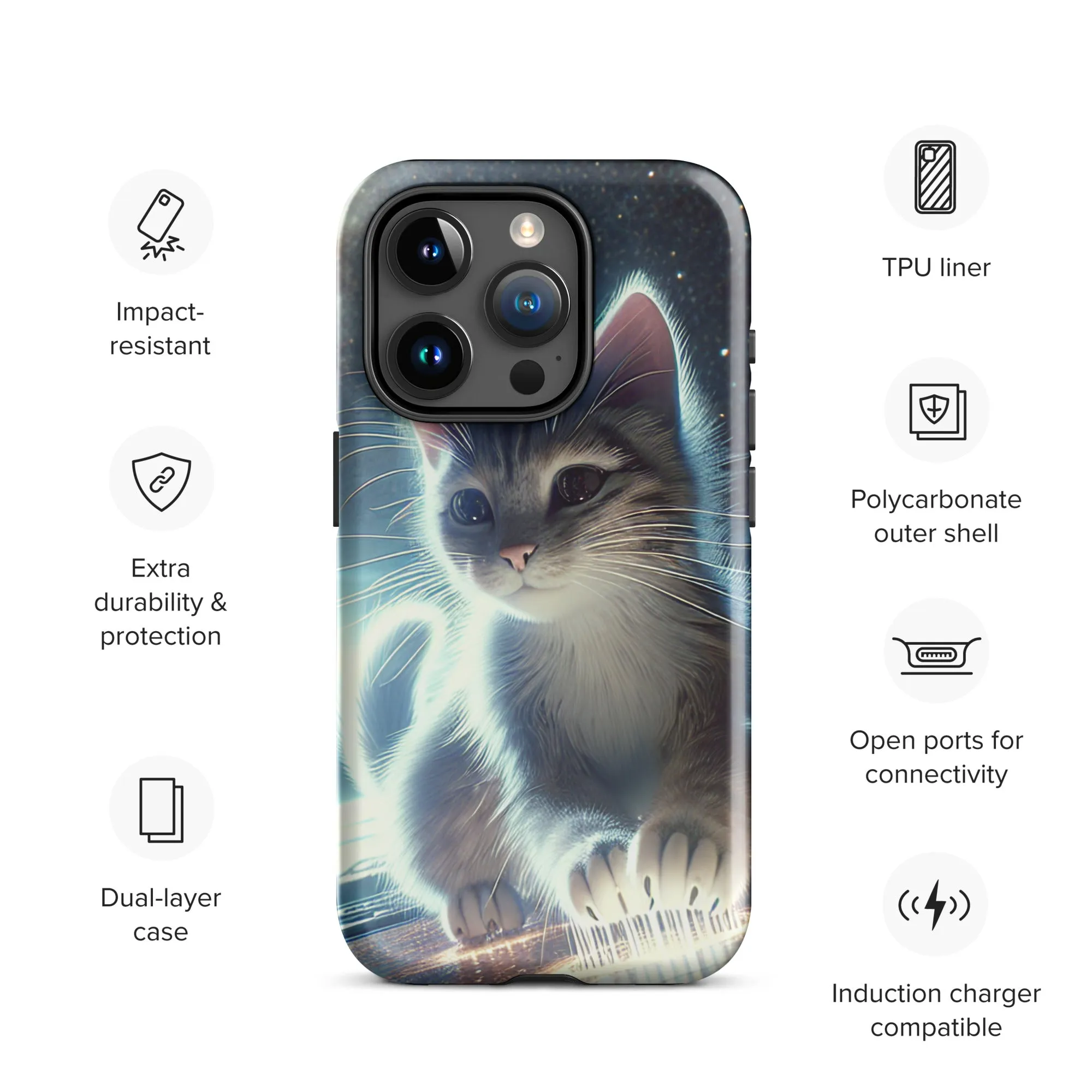 Galactic Kitten iPhone Case | Dual-Layer Protection | Polycarbonate & TPU | Impact-Resistant | Wireless Charging Compatible