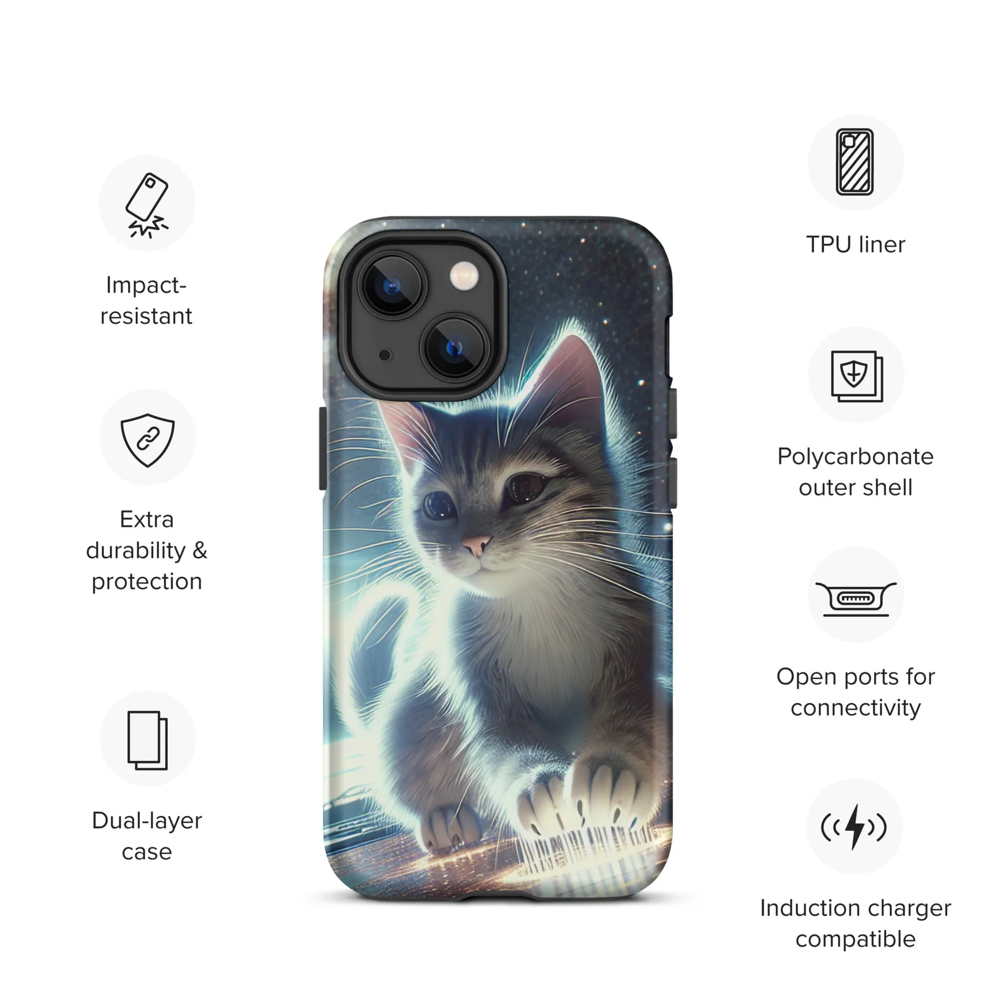 Galactic Kitten iPhone Case | Dual-Layer Protection | Polycarbonate & TPU | Impact-Resistant | Wireless Charging Compatible