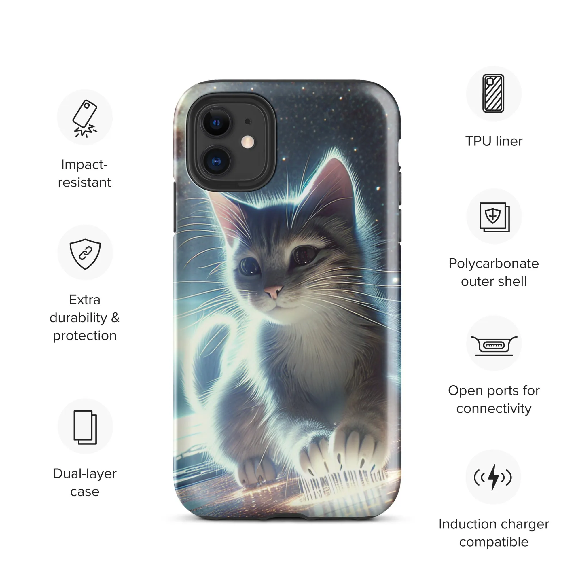 Galactic Kitten iPhone Case | Dual-Layer Protection | Polycarbonate & TPU | Impact-Resistant | Wireless Charging Compatible