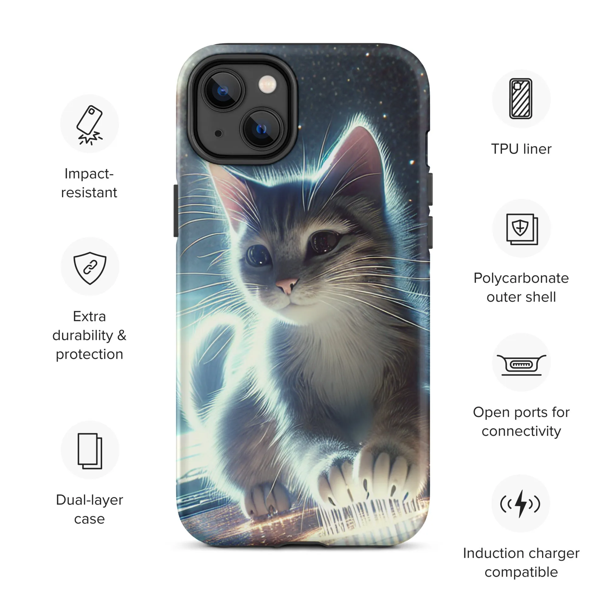 Galactic Kitten iPhone Case | Dual-Layer Protection | Polycarbonate & TPU | Impact-Resistant | Wireless Charging Compatible