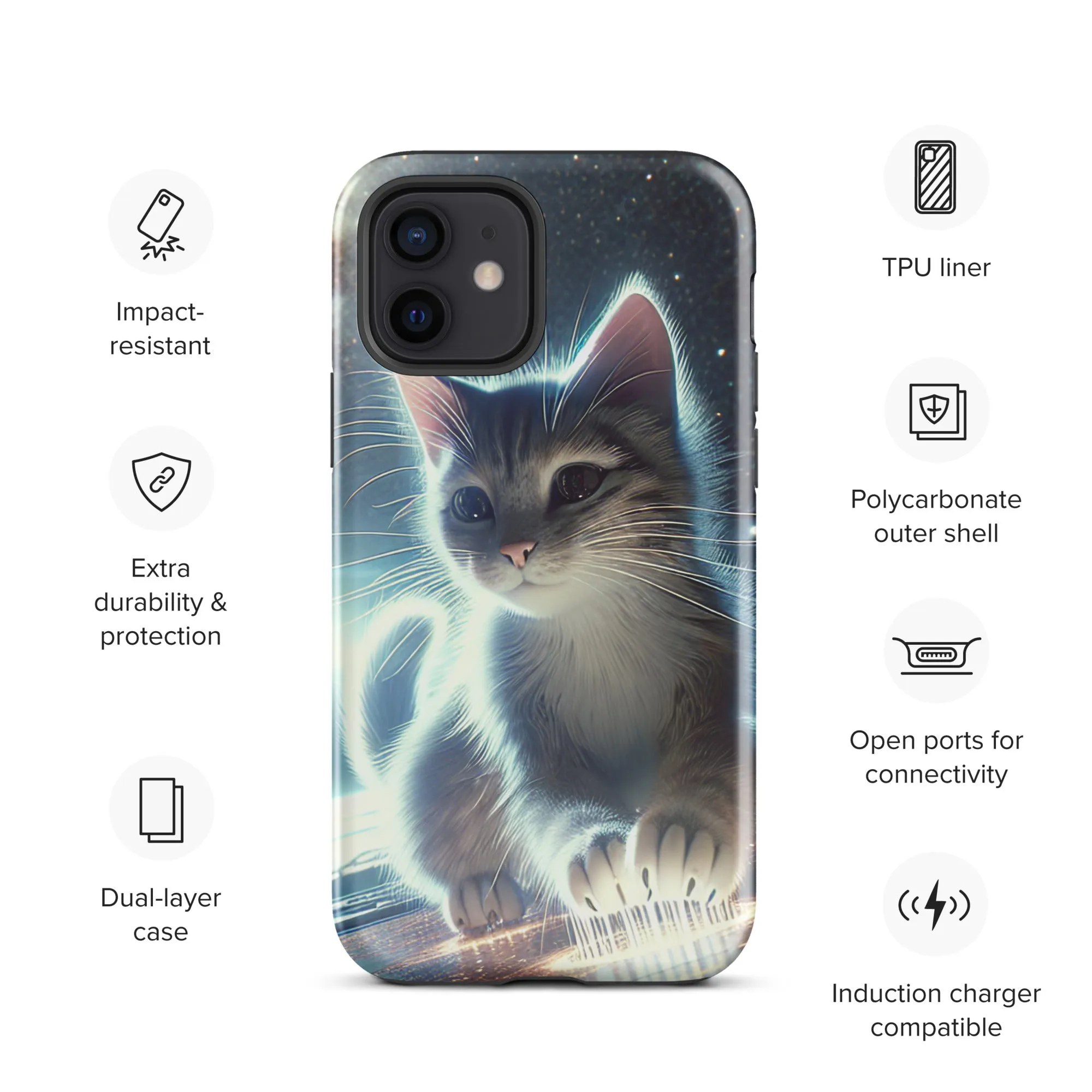 Galactic Kitten iPhone Case | Dual-Layer Protection | Polycarbonate & TPU | Impact-Resistant | Wireless Charging Compatible