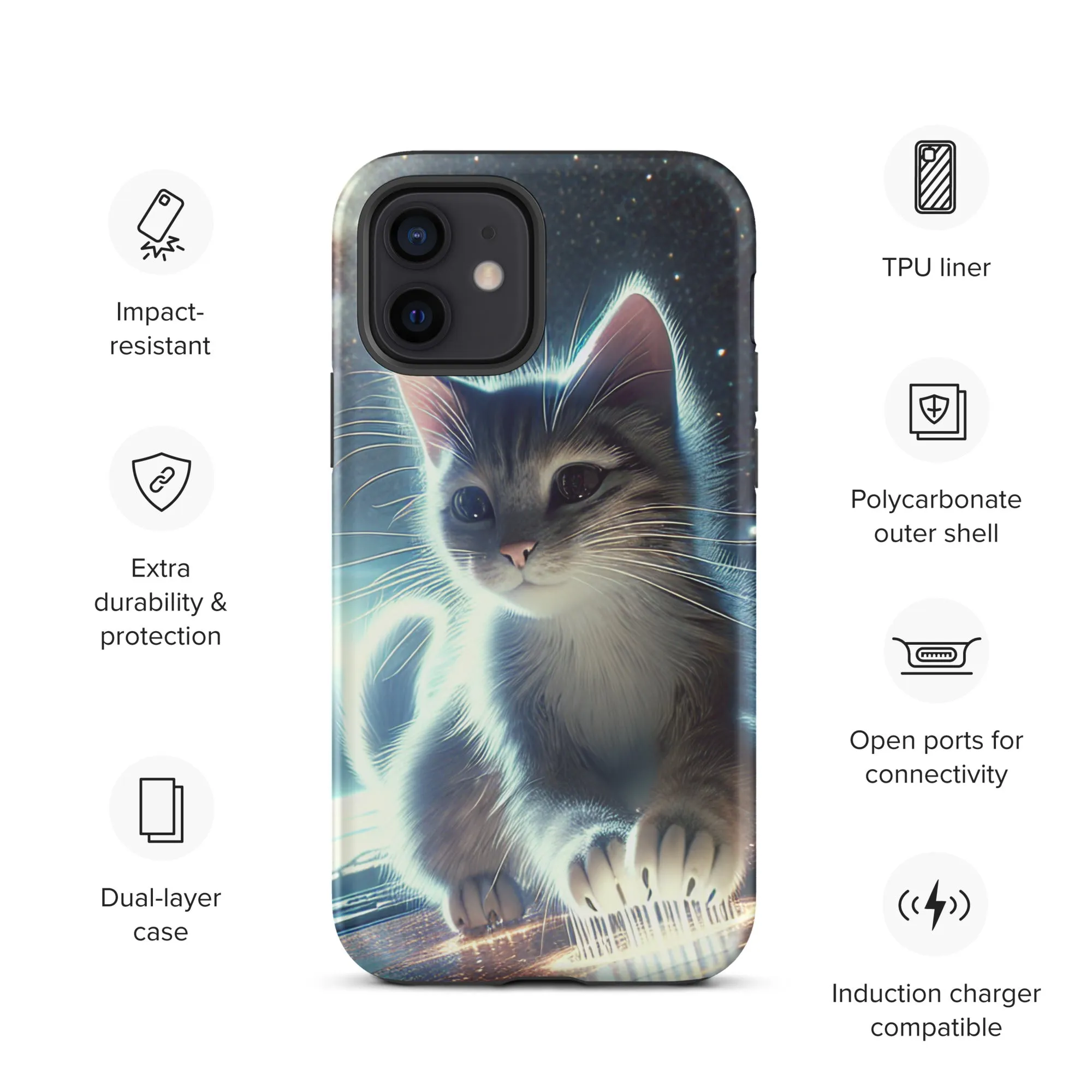 Galactic Kitten iPhone Case | Dual-Layer Protection | Polycarbonate & TPU | Impact-Resistant | Wireless Charging Compatible