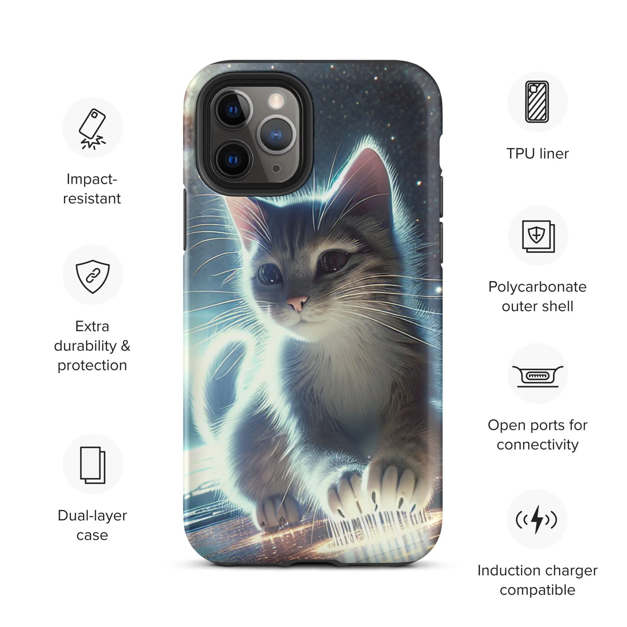 Galactic Kitten iPhone Case | Dual-Layer Protection | Polycarbonate & TPU | Impact-Resistant | Wireless Charging Compatible