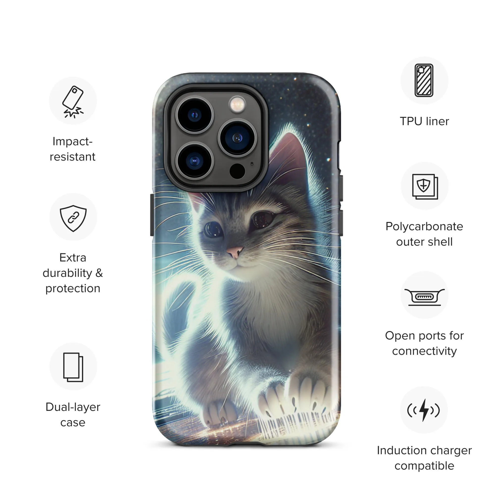 Galactic Kitten iPhone Case | Dual-Layer Protection | Polycarbonate & TPU | Impact-Resistant | Wireless Charging Compatible