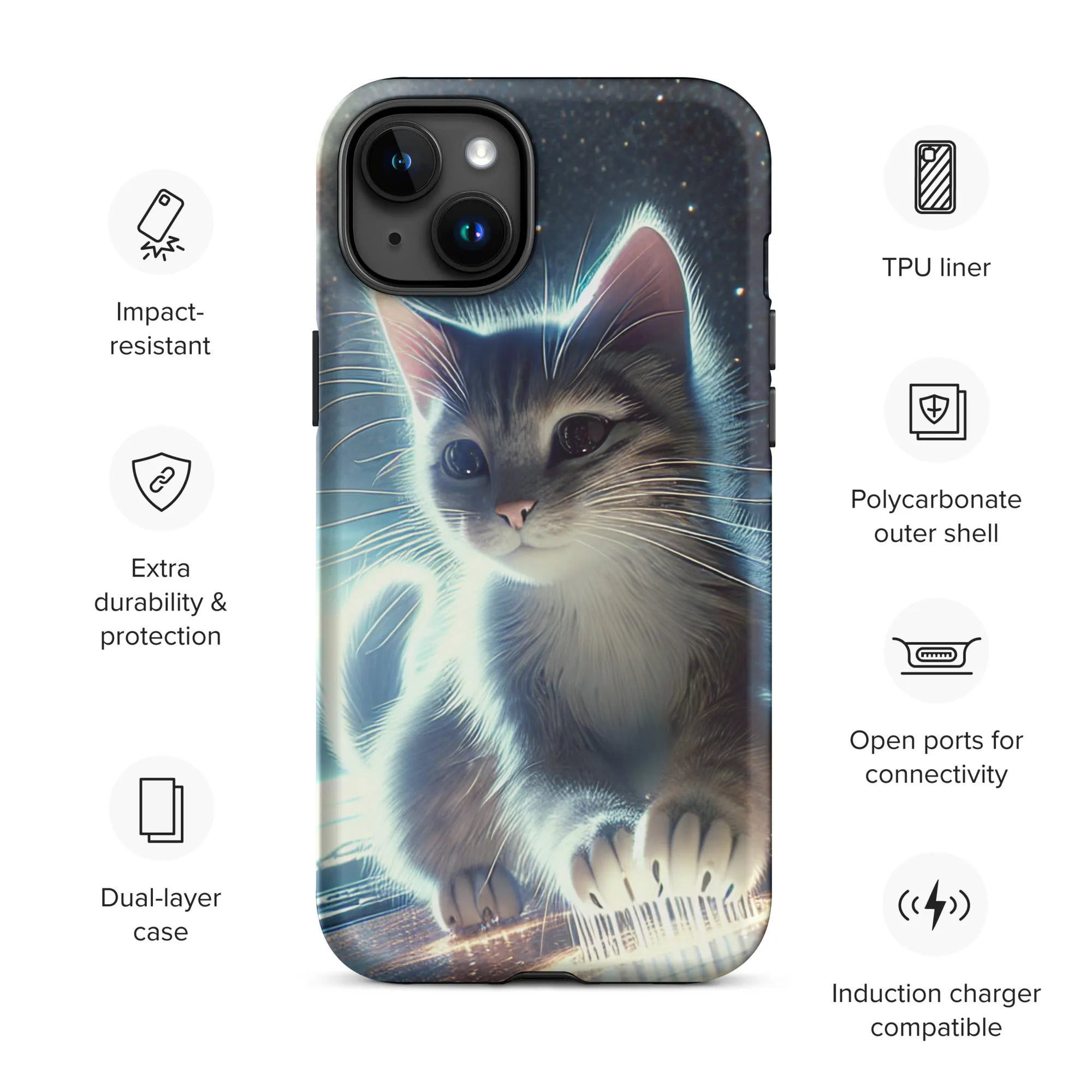 Galactic Kitten iPhone Case | Dual-Layer Protection | Polycarbonate & TPU | Impact-Resistant | Wireless Charging Compatible