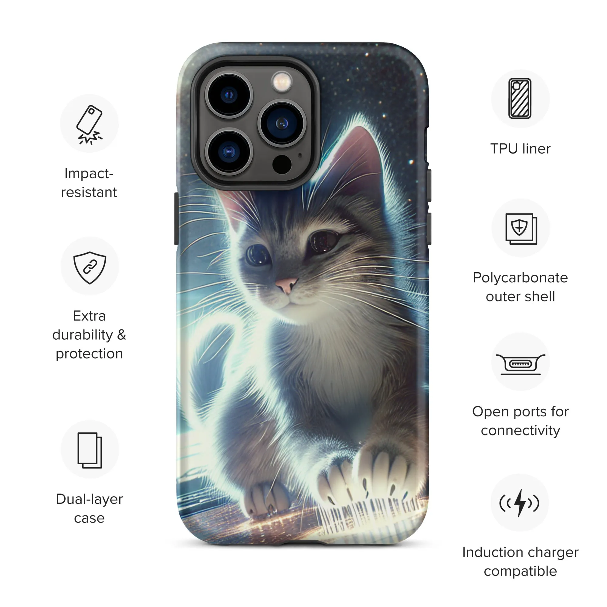 Galactic Kitten iPhone Case | Dual-Layer Protection | Polycarbonate & TPU | Impact-Resistant | Wireless Charging Compatible