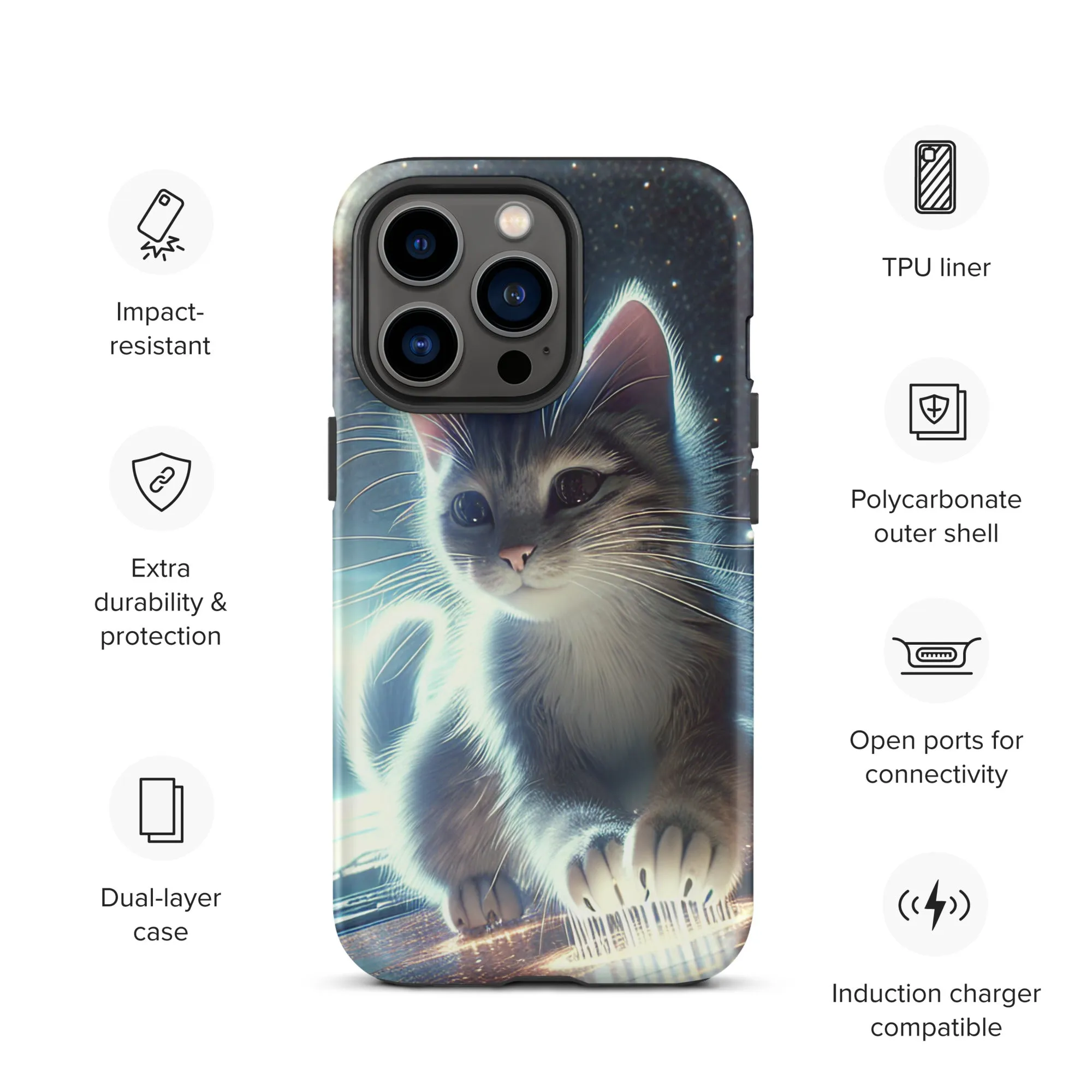 Galactic Kitten iPhone Case | Dual-Layer Protection | Polycarbonate & TPU | Impact-Resistant | Wireless Charging Compatible