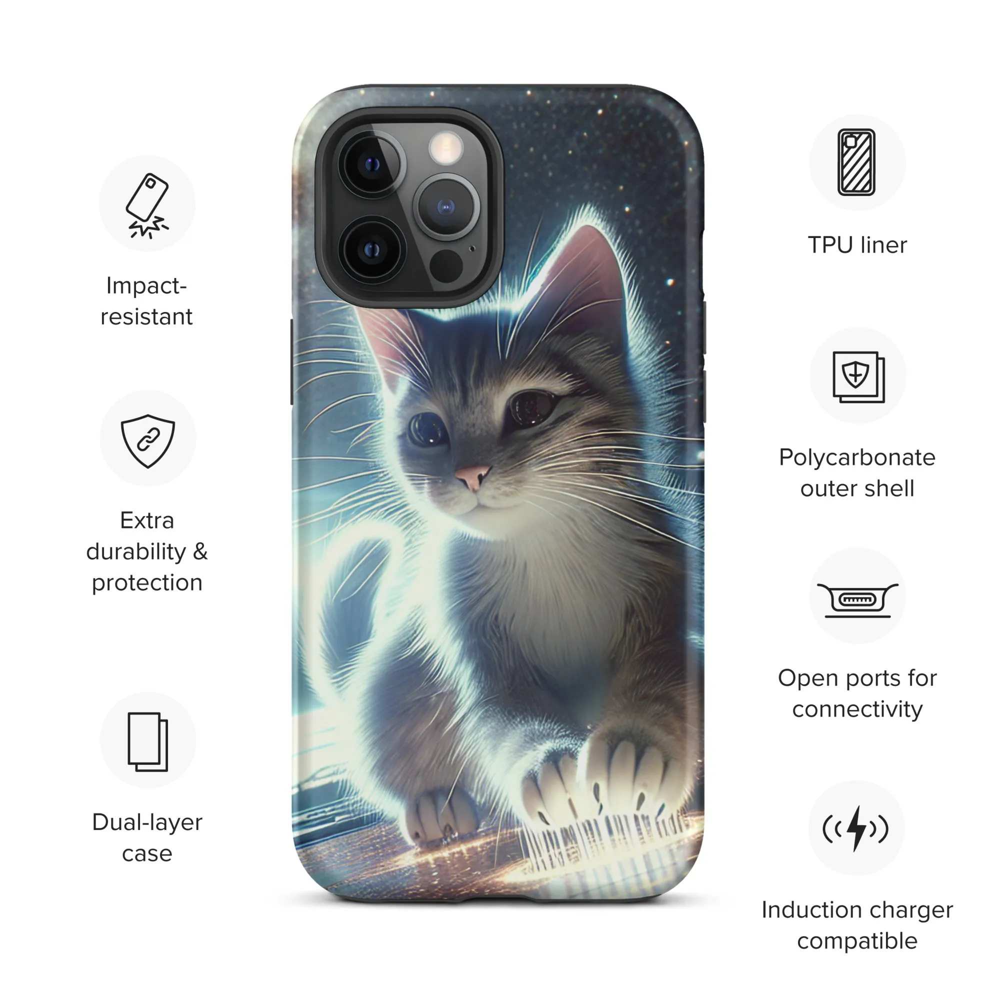 Galactic Kitten iPhone Case | Dual-Layer Protection | Polycarbonate & TPU | Impact-Resistant | Wireless Charging Compatible