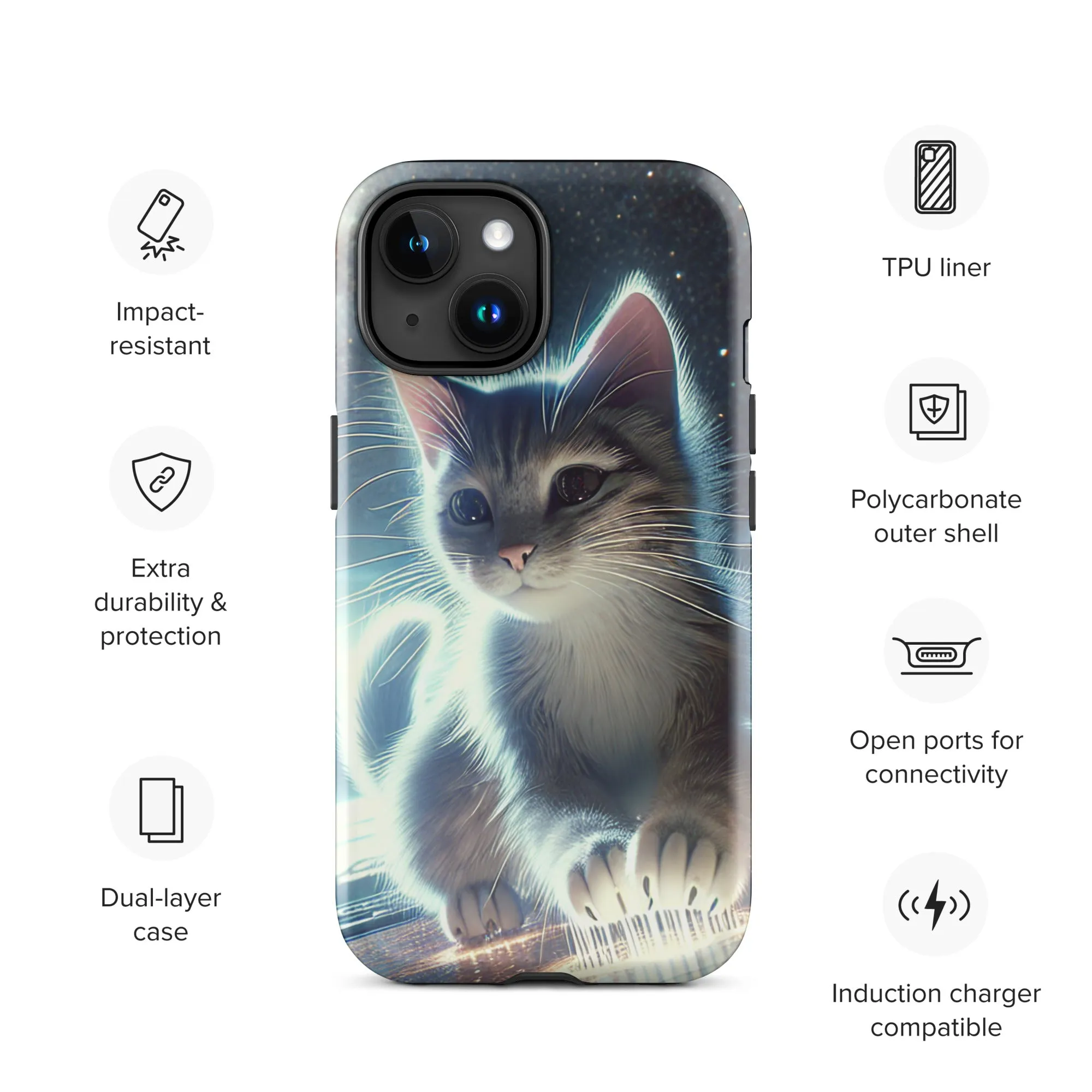 Galactic Kitten iPhone Case | Dual-Layer Protection | Polycarbonate & TPU | Impact-Resistant | Wireless Charging Compatible