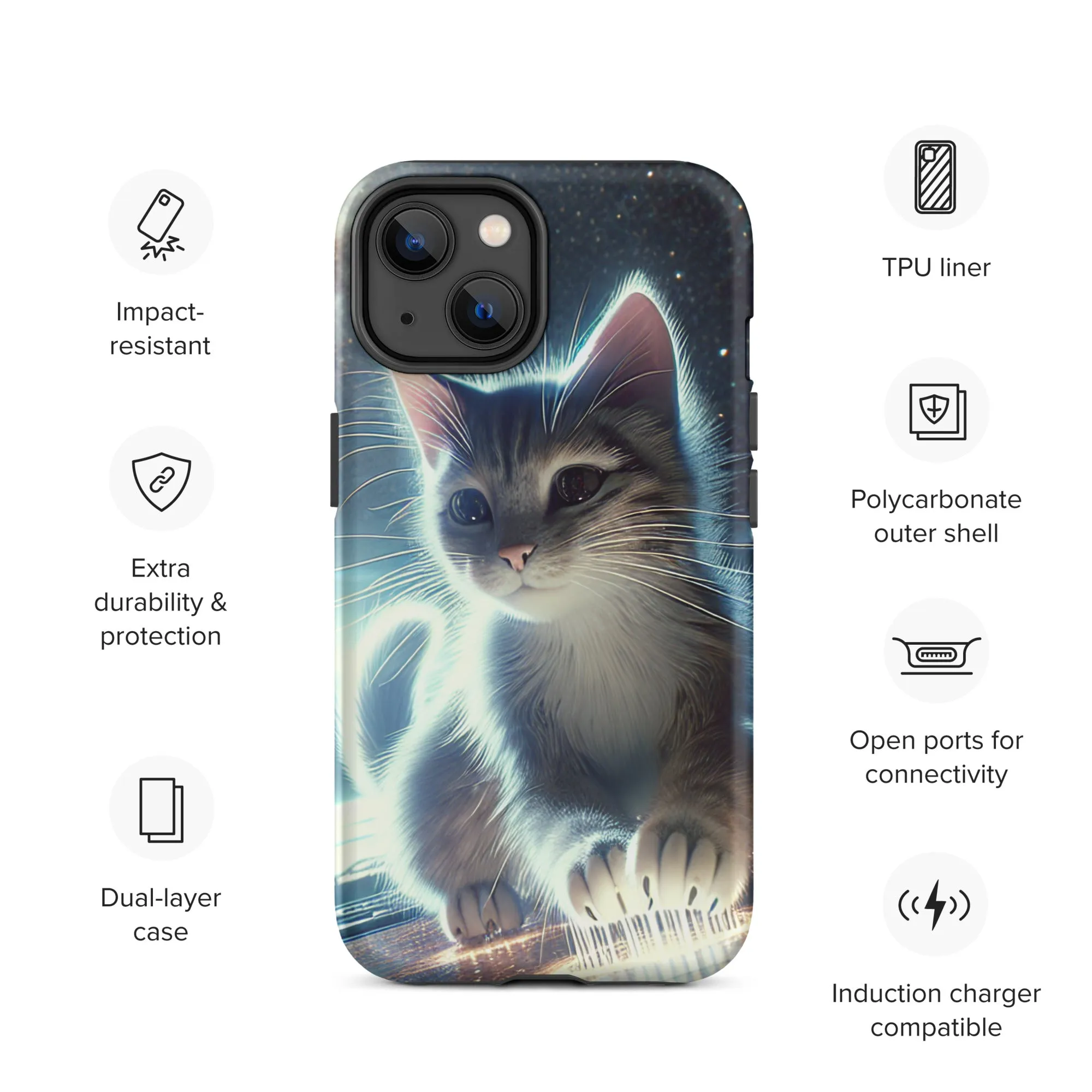 Galactic Kitten iPhone Case | Dual-Layer Protection | Polycarbonate & TPU | Impact-Resistant | Wireless Charging Compatible