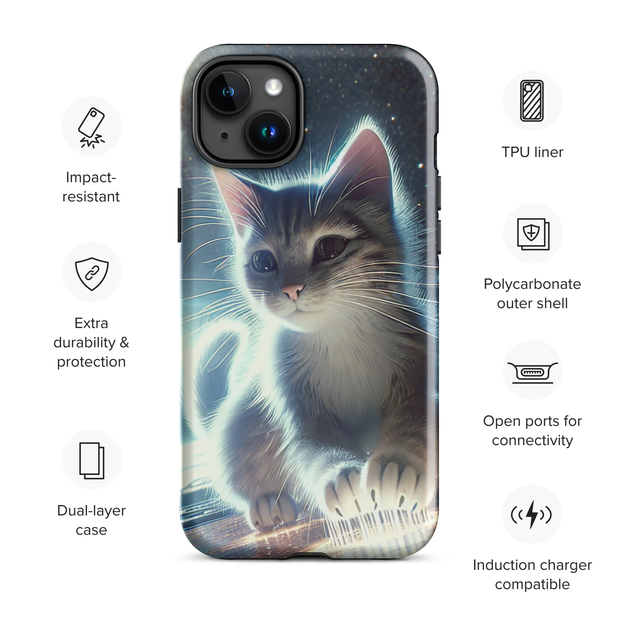 Galactic Kitten iPhone Case | Dual-Layer Protection | Polycarbonate & TPU | Impact-Resistant | Wireless Charging Compatible