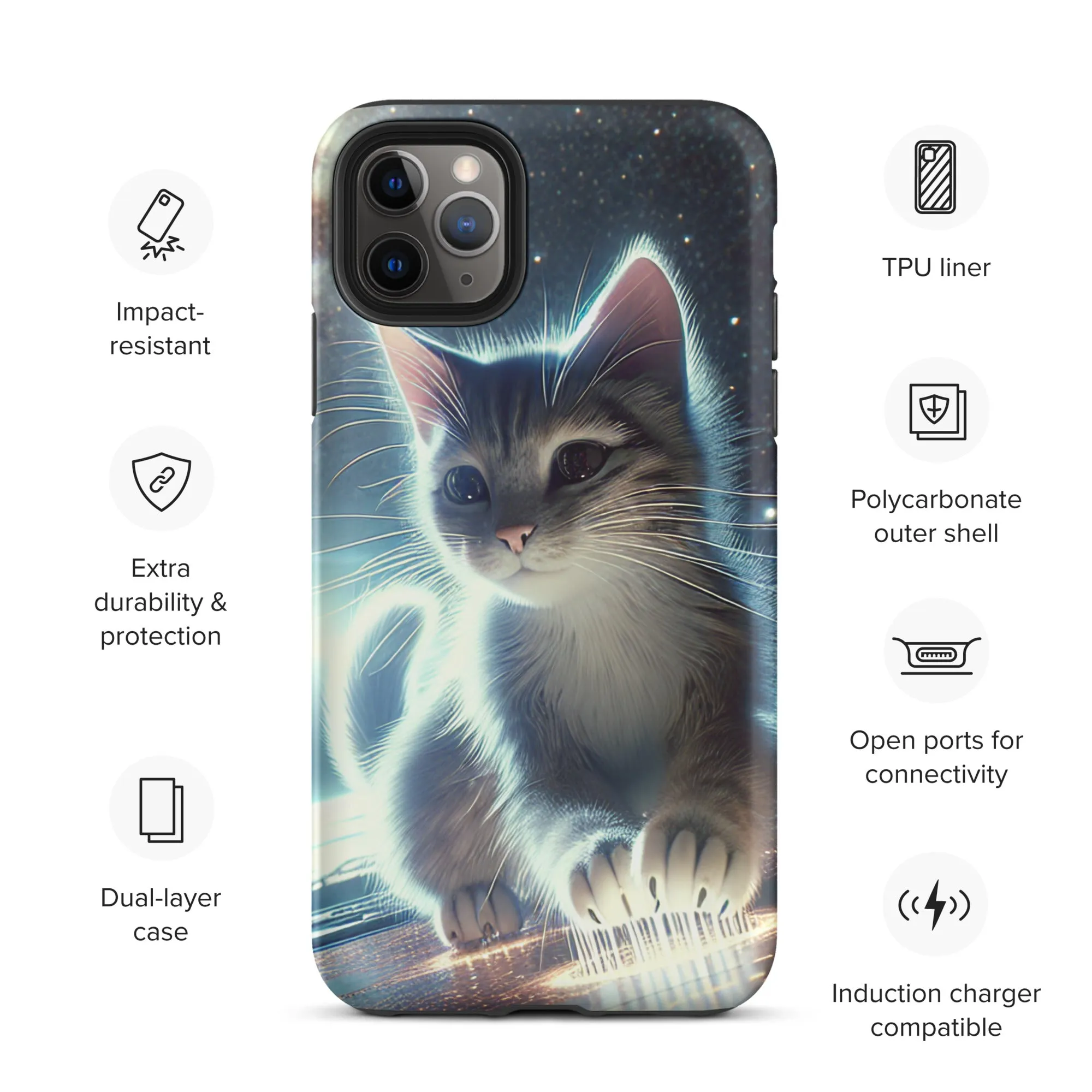 Galactic Kitten iPhone Case | Dual-Layer Protection | Polycarbonate & TPU | Impact-Resistant | Wireless Charging Compatible