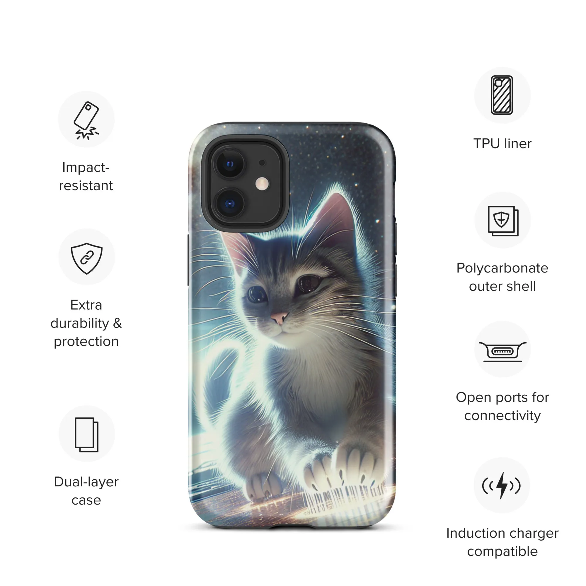 Galactic Kitten iPhone Case | Dual-Layer Protection | Polycarbonate & TPU | Impact-Resistant | Wireless Charging Compatible