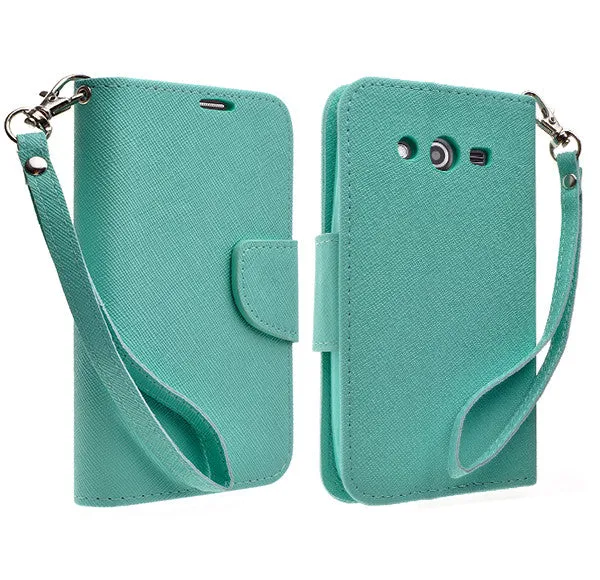 Galaxy Avant/G386T Wallet Case, Wrist Strap Magnetic Flip Fold[Kickstand] Pu Leather Wallet Case with ID & Credit Card Slot - Teal