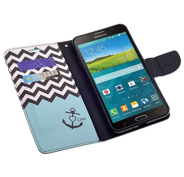 Galaxy Mega 2 Case, Wrist Strap Magnetic Fold[Kickstand] Pu Leather Wallet Case with ID & Credit Card Slots for Samsung Galaxy Mega 2 - Teal Anchor