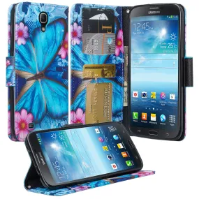 Galaxy Mega 6.3 Case, Wrist Strap Magnetic Fold[Kickstand] Pu Leather Wallet Case with ID & Credit Card Slots for Samsung Galaxy Mega 6.3 - Blue Butterfly