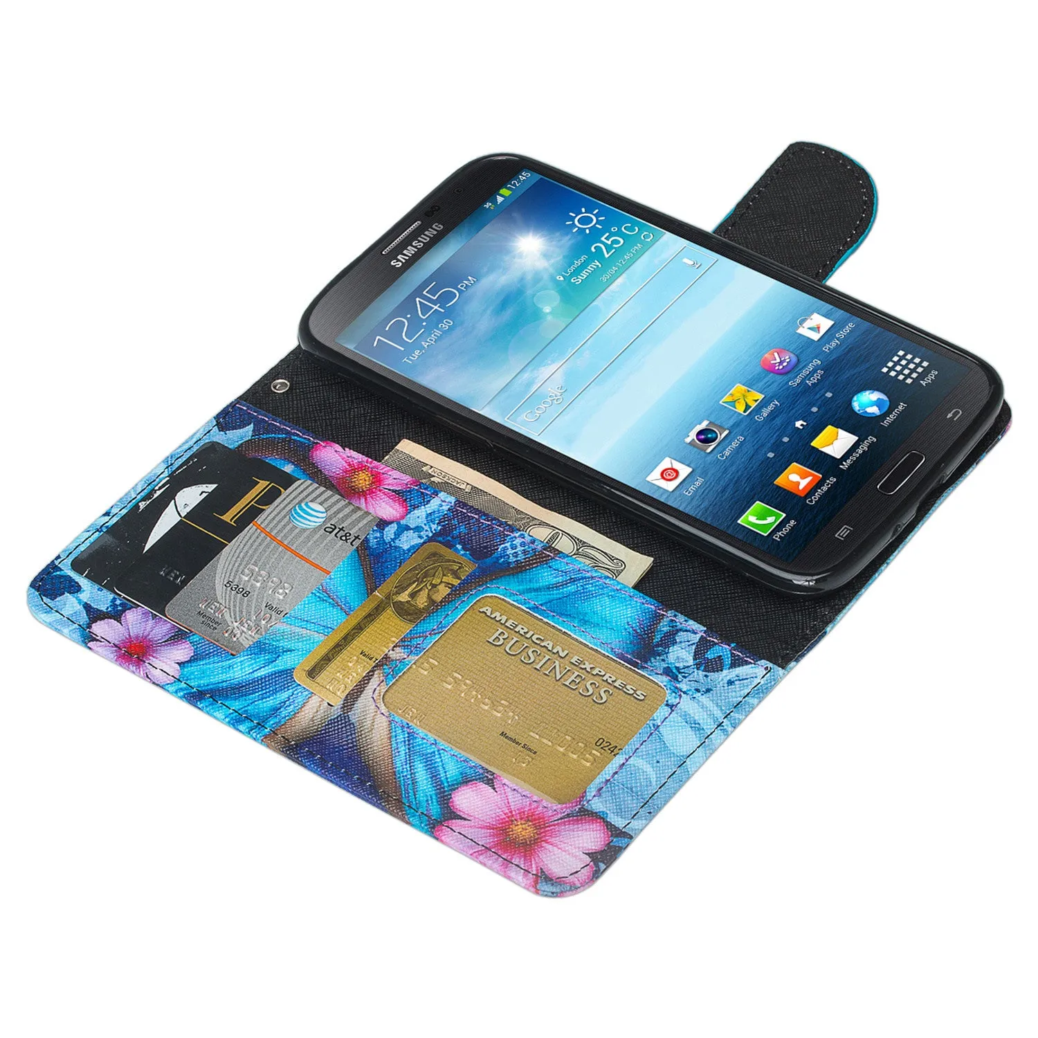 Galaxy Mega 6.3 Case, Wrist Strap Magnetic Fold[Kickstand] Pu Leather Wallet Case with ID & Credit Card Slots for Samsung Galaxy Mega 6.3 - Blue Butterfly