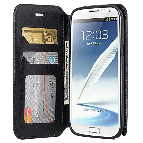 Galaxy Note 2 Case, Pu Leather Magnetic Fold[Kickstand] Wallet Case with ID & Card Slots for Samsung Galaxy Note 2 - Black