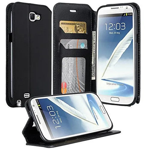 Galaxy Note 2 Case, Pu Leather Magnetic Fold[Kickstand] Wallet Case with ID & Card Slots for Samsung Galaxy Note 2 - Black