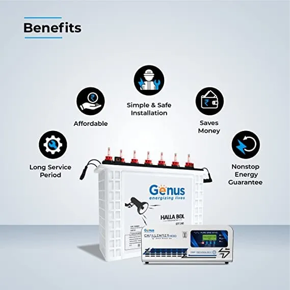 Genus Inverter with Battery Combo   Challenger 1100   Hallabol GTT240 Tall Tubular Battery   Blue Color Trolley Combo