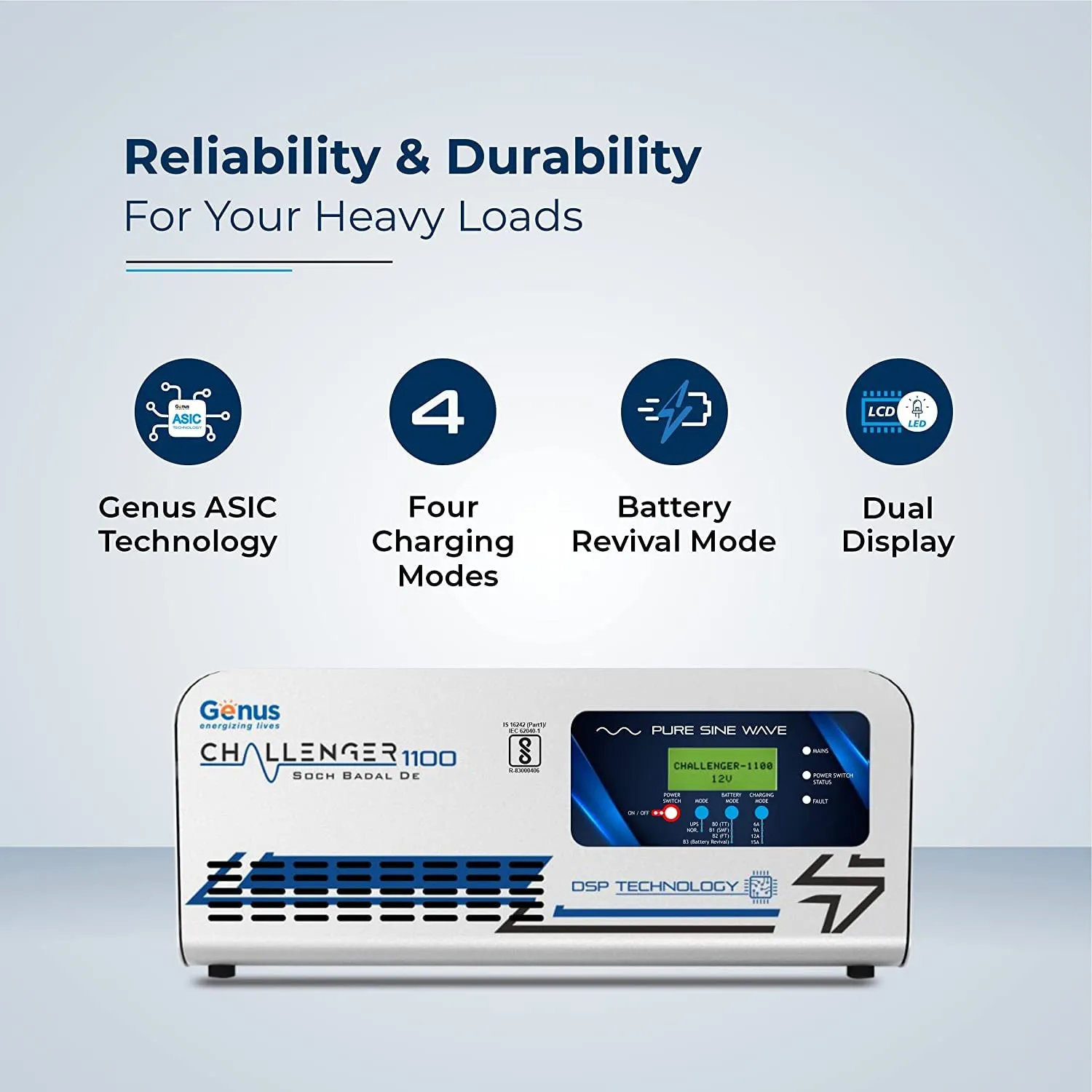 Genus Inverter with Battery Combo   Challenger 1100   Hallabol GTT240 Tall Tubular Battery   Blue Color Trolley Combo