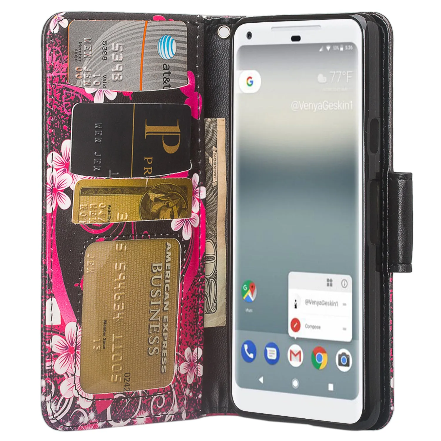 Google Pixel 2 XL Case, Pixel 2 XL Case, Slim Flip Folio [Kickstand] Pu Leather Wallet Case with ID & Card Slots & Pocket   Wrist Strap - Heart Butterflies