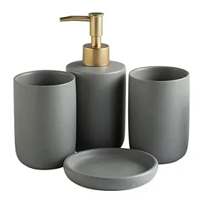 Homestic Bathroom Accessories Set | Handwash Soap Dispenser | Water Cup | Soap Holder Dish for Bathroom | Toothbrush Holder for Bathroom | 4 Piece | Gray