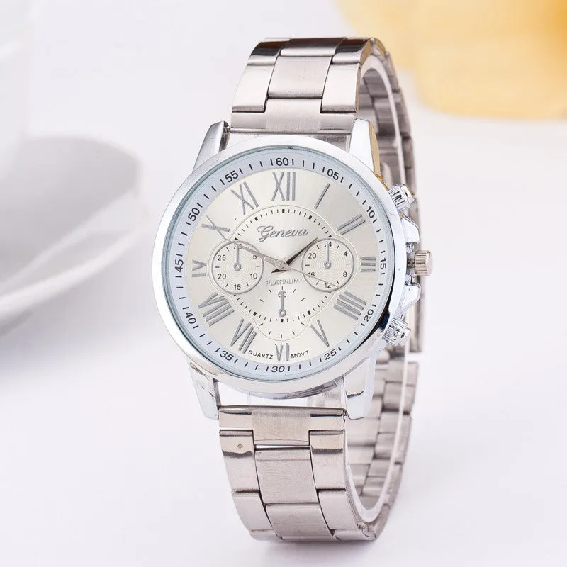 Hot Sale Stainless Steel Geneva Watch Luxury Brand Geneva Watch New Fashion Wristwatch Steel Band Quartz-watch Women